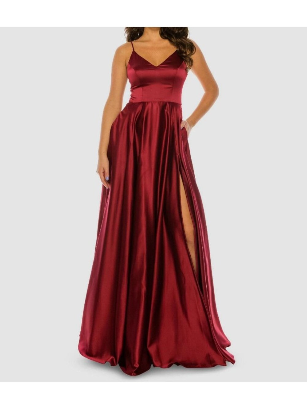 B Darlin Women Red Front-Slit Gown Satin Sleeveless Dress Plus Size 22W $129